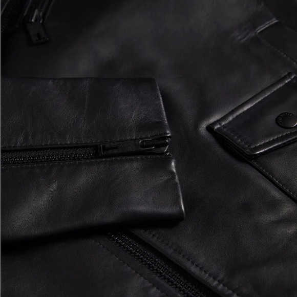 NWT $1095 Ted Baker Carve Black Leather Jacket SIZE L and XL available - Picture 4 of 9